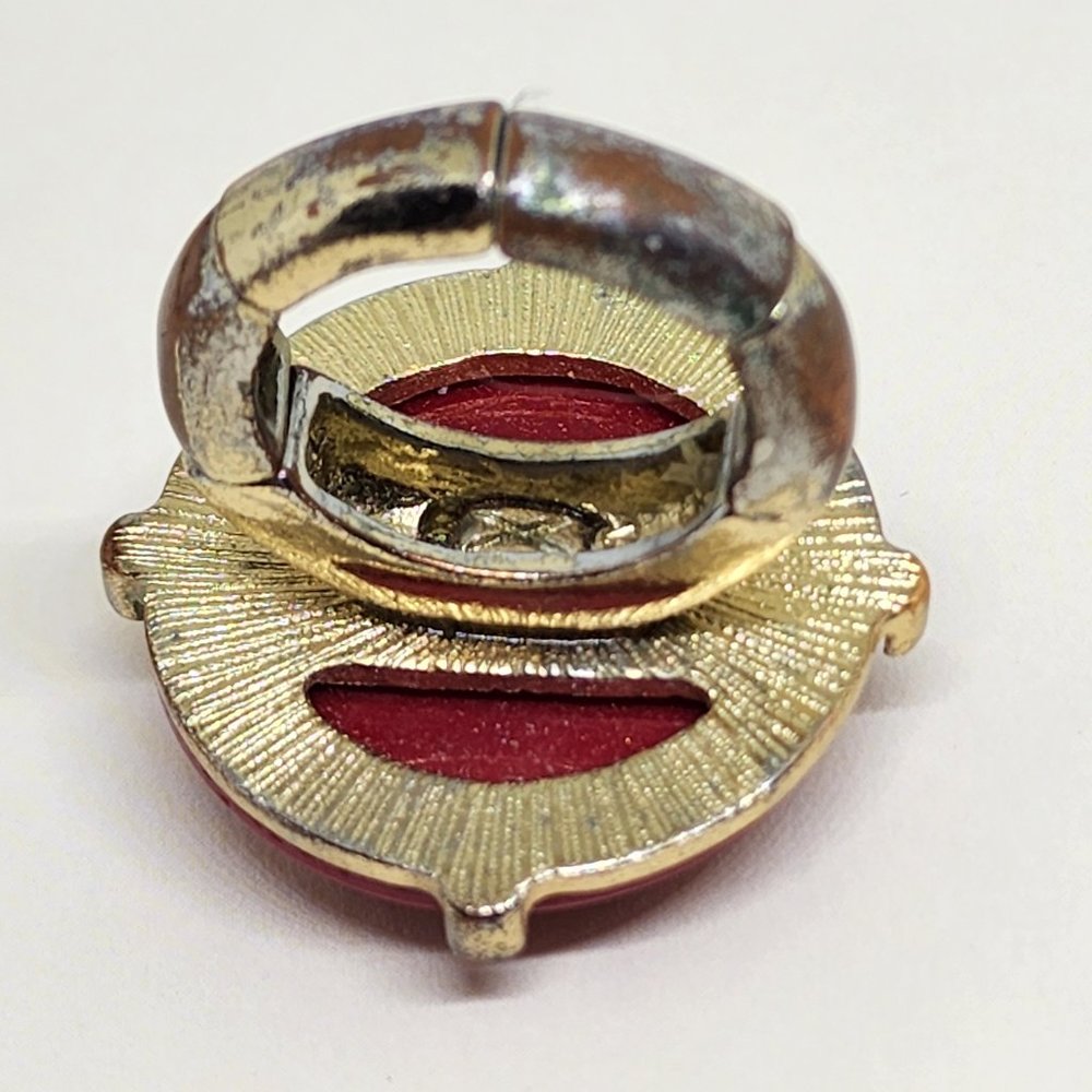 Retro MCM Red Round Cabachon Acrylic Stone Prong Set Stretch Fashion Ring - Picture 6 of 7